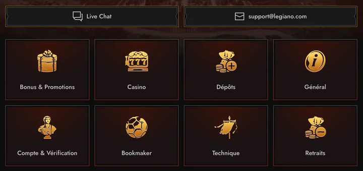 Service client et support en ligne 24/7 de Legiano Casino